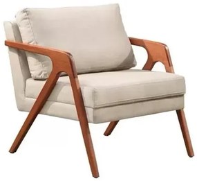 Kit 2 Poltronas Decorativa Mona Luxo Madeira Maciça Linho Bege