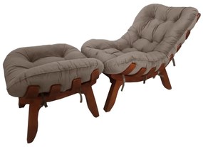 Conjunto Poltrona Decorativa Costela com Puff Costela Veludo Cappuccino