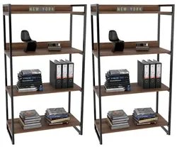 Kit 2 Estantes Livreiro Prisma Estilo Industrial 80cm 4 Prateleiras C0