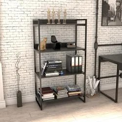 Estante Livreiro Prisma Estilo Industrial 80cm 4 Prateleiras C08 Preto