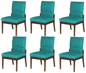 Conjunto 6 Cadeiras De Jantar Aurora Base Madeira Maciça Estofada Suede Azul Tiffany