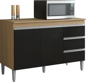 Balcão Cozinha com Tampo 120cm 3 Gavetas Leticia A01 - D'Rossi - Amendoa e Preto