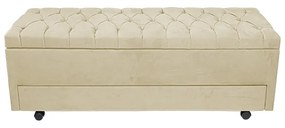 Calçadeira Baú com Sapateira Solteiro 90cm Paris Capitonê Suede Bege - Sheep Estofados - Bege