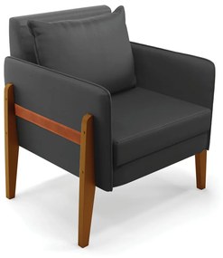 Poltrona Lana Corino Base de Madeira D03 - D'Rossi - Preto