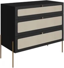 Cômoda Para Quarto 3 Gavetas Pé Metal Arlo A10 Nero/Dourado - Mpozenat