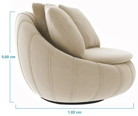 Poltrona Decorativa Redonda Giratória Glória Veludo Bege - Sheep Estofados - Veludo Bege