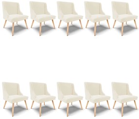 Kit 10 Cadeiras de Jantar Liz Veludo Bege Pés Palito Natural D03 - D'Rossi