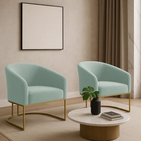 Poltrona Decorativa Industrial Dourado Kit 2 Stella Cotelê Ext/Veludo D03 - D'Rossi - Menta