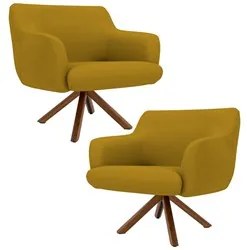 Kit 2 Poltronas Decorativas Giratórias Base Giromad Madeira Jade Velud