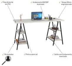 Mesa Escrivaninha Cavalete 150cm Estilo Industrial Prisma C08 Snow/Pre