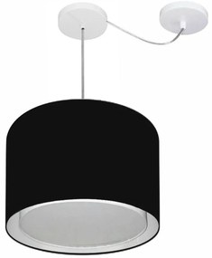 Lustre Pendente Cilíndrico Com Desvio Md-4312 Cúpula em Tecido 40x30cm Preto - Bivolt