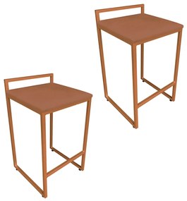 Conjunto 02 Banquetas Pietra Suede Base Cobre - Terra