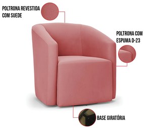 Poltrona Decorativa Base Giratória Stella Max Suede D03 - D'Rossi - Rose