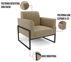 Kit 2 Poltronas Base Industrial Alta Preto Marisa Suede D03 - D'Rossi - Marrom Rato