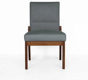 Conjunto 2 Cadeiras De Jantar Aurora Base Madeira Maciça Estofada Suede Cinza Grafite