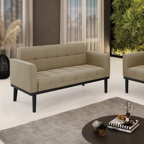 Poltrona Namoradeira Decorativa Karen Pés Fixo em Madeira Preto Suede Nude G19 - Gran Belo