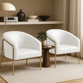 Poltrona Sala Industrial Alta Dourado Kit 2 Stella Sintético PU D03 - D'Rossi - Branco
