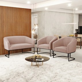 Namoradeira e 2 Poltronas Industrial Preto Stella Bouclê D03 - D'Rossi  - Rose