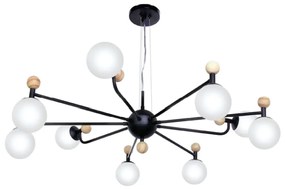 Pendente Redondo Detalhe Madeira Ø86X25Cm Metal E Globo Ø10Cm 09Xg9 |O... (PRETO, AMBAR)