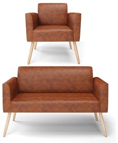 Sofá Namoradeira com Poltrona Pés Palito Natural Marisa Corano D03 - DRossi - Nozes