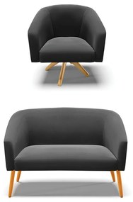Sofá Namoradeira e Poltrona Giratória MA30 Stella Suede D03 - D'Rossi - Preto
