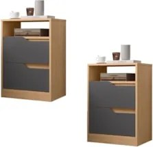 Mesa de Cabeceira com Gavetas Kit 2 Sole Flex Freijó/Titanium - Albatr