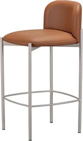 Banqueta Violette Alta Couro Caramelo Base Aluminium - 77231 Sun House