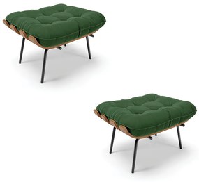Kit 02 Puffs Costela Suede Verde Base Metálica Preto - D'Rossi