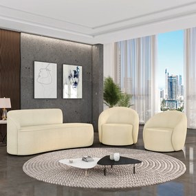 Sofá 3 Lugares Orgânico 180cm Morgan e 2 Poltronas Lua Bouclê Bege D03 - D'Rossi