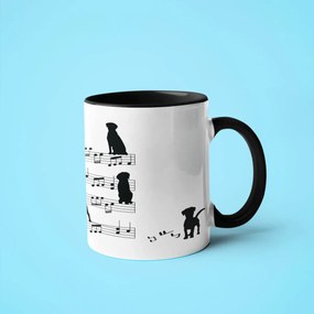 Caneca Cachorro Musical Dog Lover Nerd Branca com Alça Preta