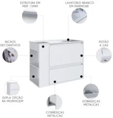 Gabinete de Banheiro 80cm com Lavatório 1 Porta Zeus Branco F10  - Mpo