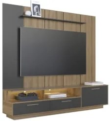 Estante Painel TV 75 Pol com LED 200cm Dolphin Mel/Grafite A05 - Mpoze