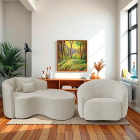 Kit Recamier Curvo Sala de Estar Inglaterra 150cm Lado Direito e Poltrona Orgânica Luxo Amore Linho