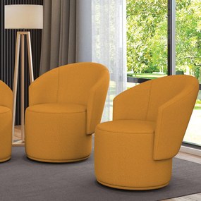Poltrona Decorativa Orgânica Fixa para Sala Kit 2 Malu Bouclê M11 - D'Rossi - Mostarda