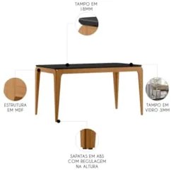 Mesa de Jantar Retangular 180cm 8 Lugares Yuma Ypê/Preto N02 - Mpozena