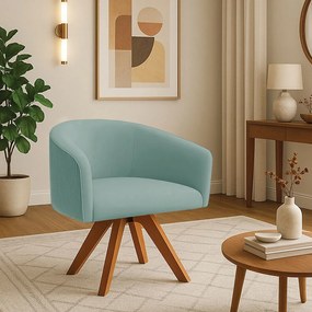 Poltrona Sala Base Giratória Madeira Arielle Veludo Cotelê Menta D03 - D'Rossi