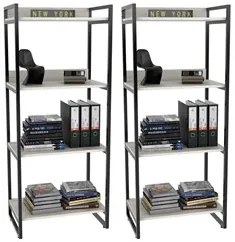Kit 2 Estante Livreiro Prisma Estilo Industrial 60cm 4 Prateleiras C08