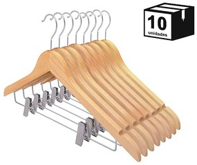 Kit 10 Cabides De Madeira Nobre Verniz Marfim com Presilha