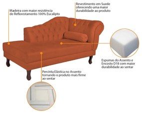 Recamier Diana 140cm Lado Esquerdo Suede Terracota - ADJ Decor
