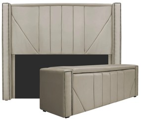 Kit Cabeceira e Calçadeira Baú Casal Minsk P02 140 cm para cama Box Suede - ADJ Decor