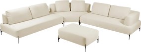Sofá Modulado Sala de Estar 575cm Marino de Canto Pés de Ferro com Almofadas Linho Off White G92 - Gran Belo
