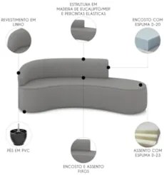 Sofá 4 Lugares 220cm Wendi e Poltrona Steve Linho Grafite I01  - Mpoze