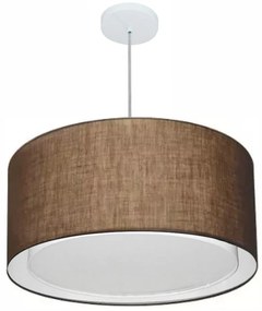 Lustre Pendente Cilíndrico Duplo Md-4289 Cúpula em Tecido 55x30cm Café - Bivolt