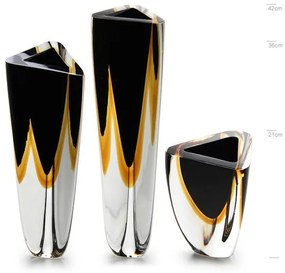 Trio de Vasos Triangulares nº 1, nº 2 e nº 4 Bicolor Preto com Âmbar Murano Cristais Cadoro