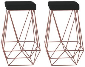 Kit 2 Banqueta Decorativa Kathy Base Bronze Veludo Preto G41 - Gran Belo