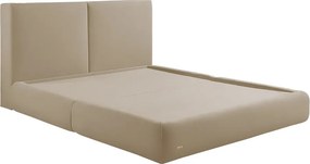 Cama com Cabeceira Elva King Base no Chão Veludo Luxo Bege G92 - Gran Belo