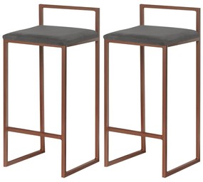 Kit 2 Banqueta Decorativa Selena Base Bronze Suede Cinza G41 - Gran Belo
