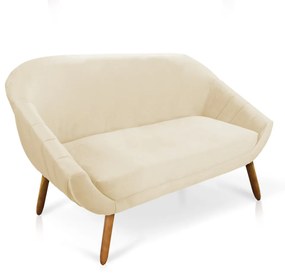 Kit 01 Namoradeira 02 Lugares e 01 Poltrona Giratória Giovana Veludo Bege Base Madeira MM30 - D'Rossi