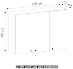 Armário de Cozinha Aéreo 120cm 3 Portas Mirella Freijó L01 - Mpozenato
