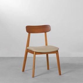 Cadeira Nord Encosto Madeira Assento PU - Bege